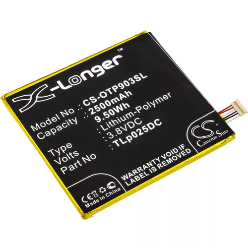Alcatel TLp025DC helyettesítő mobiltelefon akkumulátor (Li-Polymer, 3.8V, 2500mAh / 9.5Wh) - Utángyártott
