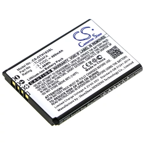 Alcatel TLi004FA helyettesítő mobiltelefon akkumulátor (Li-ion, 3.7V, 400mAh / 1.48Wh) - Utángyártott