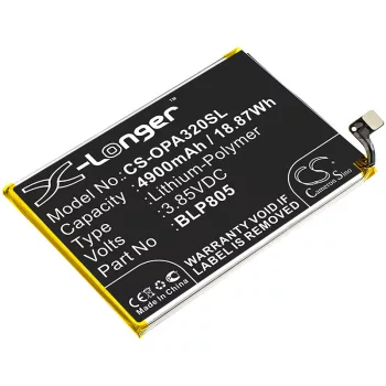   Oppo BLP805 helyettesítő mobiltelefon akkumulátor (Li-Polymer, 3.85V, 4900mAh / 18.87Wh) - Utángyártott