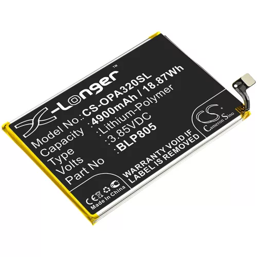 Oppo BLP805 helyettesítő mobiltelefon akkumulátor (Li-Polymer, 3.85V, 4900mAh / 18.87Wh) - Utángyártott