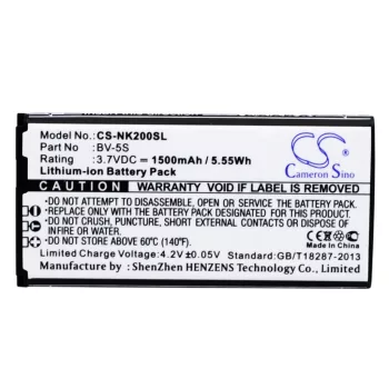   Nokia BV-5S helyettesítő mobiltelefon akkumulátor (Li-ion, 3.7V, 1500mAh / 5.55Wh) - Utángyártott