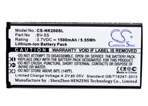 Nokia BV-5S helyettesítő mobiltelefon akkumulátor (Li-ion, 3.7V, 1500mAh / 5.55Wh) - Utángyártott