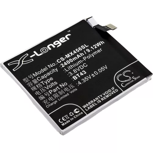 MeiZu BT43 helyettesítő mobiltelefon akkumulátor (Li-Polymer, 3.8V, 2400mAh / 9.12Wh) - Utángyártott