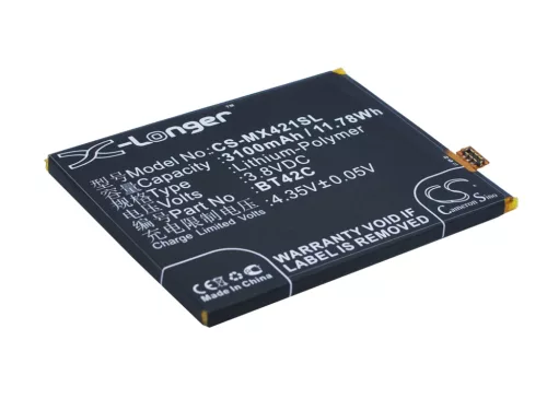 MeiZu BT42C helyettesítő mobiltelefon akkumulátor (Li-Polymer, 3.8V, 3100mAh / 11.78Wh) - Utángyártott