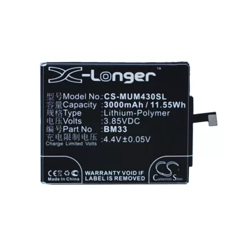   Xiaomi BM33 helyettesítő mobiltelefon akkumulátor (Li-Polymer, 3.85V, 3000mAh / 11.55Wh) - Utángyártott