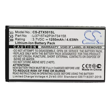   ZTE Li3715T42P3h734158 helyettesítő mobiltelefon akkumulátor (Li-ion, 3.7V, 1250mAh / 4.63Wh) - Utángyártott