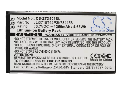 ZTE Li3715T42P3h734158 helyettesítő mobiltelefon akkumulátor (Li-ion, 3.7V, 1250mAh / 4.63Wh) - Utángyártott