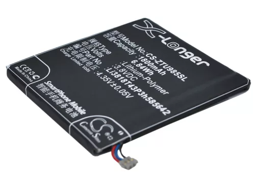 ZTE Li3818T43P3h585642 helyettesítő mobiltelefon akkumulátor (Li-Polymer, 3.8V, 1800mAh / 6.84Wh) - Utángyártott