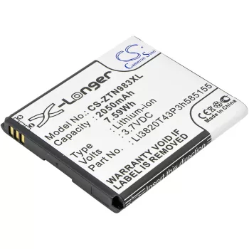   ZTE Li3820T42P3h585155 helyettesítő mobiltelefon akkumulátor (Li-ion, 3.7V, 2050mAh / 7.59Wh) - Utángyártott