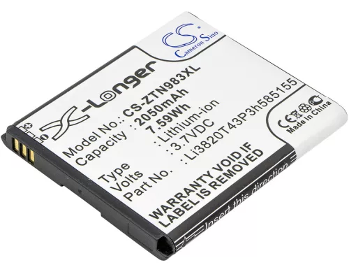 ZTE Li3820T42P3h585155 helyettesítő mobiltelefon akkumulátor (Li-ion, 3.7V, 2050mAh / 7.59Wh) - Utángyártott