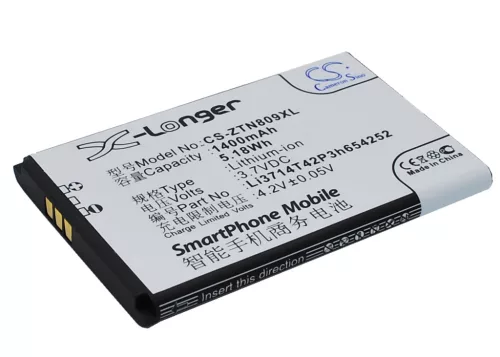 ZTE Li3714T42P3h654252 helyettesítő mobiltelefon akkumulátor (Li-ion, 3.7V, 1400mAh / 5.18Wh) - Utángyártott
