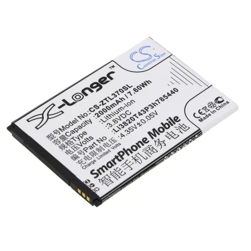 ZTE Li3820T43P3h785440 helyettesítő mobiltelefon akkumulátor (Li-ion, 3.8V, 2000mAh / 7.6Wh) - Utángyártott