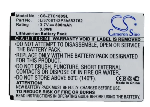 ZTE Li3710T42P3h553762-H helyettesítő mobiltelefon akkumulátor (Li-ion, 3.7V, 800mAh / 2.96Wh) - Utángyártott