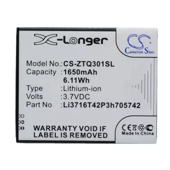   ZTE Li3716T42P3h705742 helyettesítő mobiltelefon akkumulátor (Li-ion, 3.7V, 1650mAh / 6.11Wh) - Utángyártott