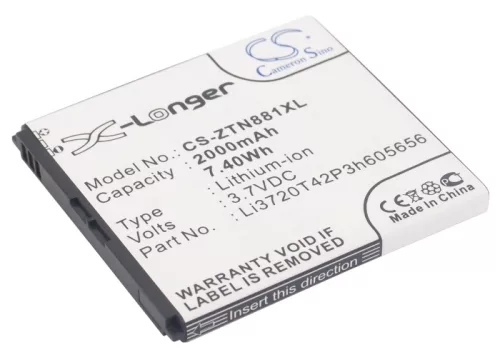 ZTE Li3720T42P3h605656 helyettesítő mobiltelefon akkumulátor (Li-ion, 3.7V, 2000mAh / 7.4Wh) - Utángyártott