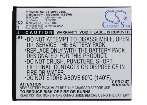 Oppo BLP583 helyettesítő mobiltelefon akkumulátor (Li-ion, 3.7V, 1500mAh / 5.55Wh) - Utángyártott