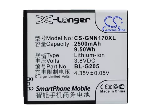 GIONEE BL-G205 helyettesítő mobiltelefon akkumulátor (Li-ion, 3.8V, 2500mAh / 9.5Wh) - Utángyártott
