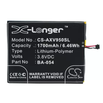   AUX BA-054 helyettesítő mobiltelefon akkumulátor (Li-Polymer, 3.8V, 1700mAh / 6.46Wh) - Utángyártott