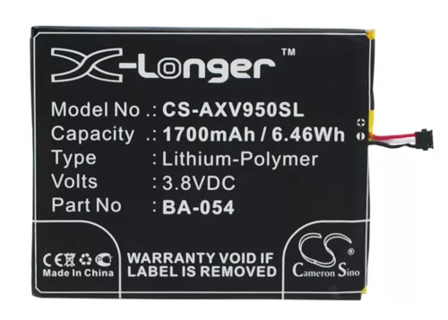 AUX BA-054 helyettesítő mobiltelefon akkumulátor (Li-Polymer, 3.8V, 1700mAh / 6.46Wh) - Utángyártott