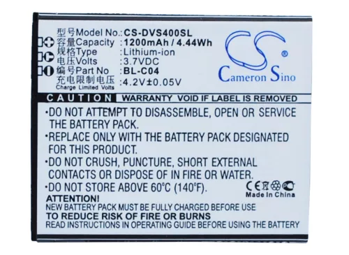 DOOV BL-C04 helyettesítő mobiltelefon akkumulátor (Li-ion, 3.7V, 1200mAh / 4.44Wh) - Utángyártott