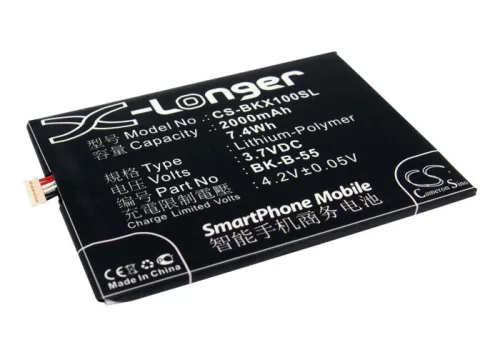 BBK BK-B-55 helyettesítő mobiltelefon akkumulátor (Li-Polymer, 3.7V, 2000mAh / 7.4Wh) - Utángyártott
