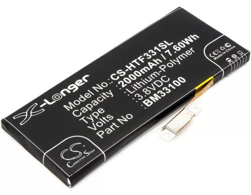 HTC BM33100 helyettesítő mobiltelefon akkumulátor (Li-Polymer, 3.8V, 2000mAh / 7.6Wh) - Utángyártott