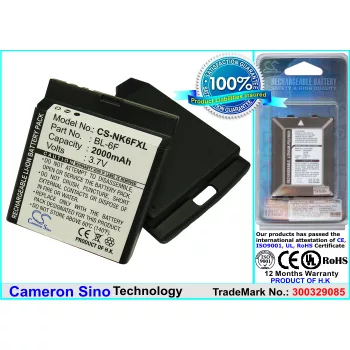   Nokia BL-6F helyettesítő mobiltelefon akkumulátor (Li-ion, 3.7V, 2000mAh / 7.4Wh) - Utángyártott