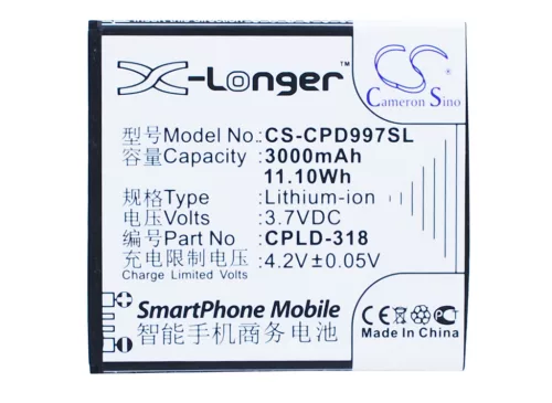 Coolpad CPLD-318 helyettesítő mobiltelefon akkumulátor (Li-ion, 3.7V, 3000mAh / 11.1Wh) - Utángyártott