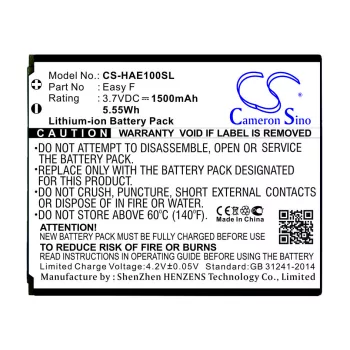   Highscreen Easy F helyettesítő mobiltelefon akkumulátor (Li-ion, 3.7V, 1500mAh / 5.55Wh) - Utángyártott