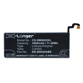   Samsung EB-BN920ABE helyettesítő mobiltelefon akkumulátor (Li-Polymer, 3.8V, 3000mAh / 11.40Wh) - Utángyártott