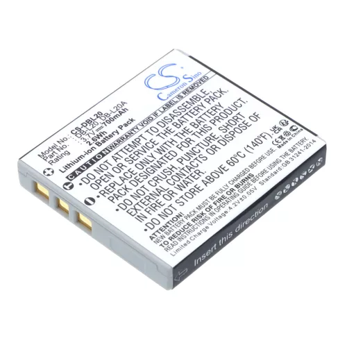 Sanyo DB-L20, DB-L20A helyettesítő akkumulátor (Li-ion, 3.7V, 700mAh / 2.59Wh) - Utángyártott