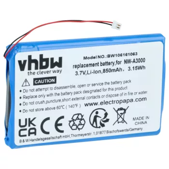  Sony NW-A3000 készülékhez MP3-lejátszó akkumulátor (Li-Ion, 850mAh / 3.15Wh, 3.7V) - Utángyártott