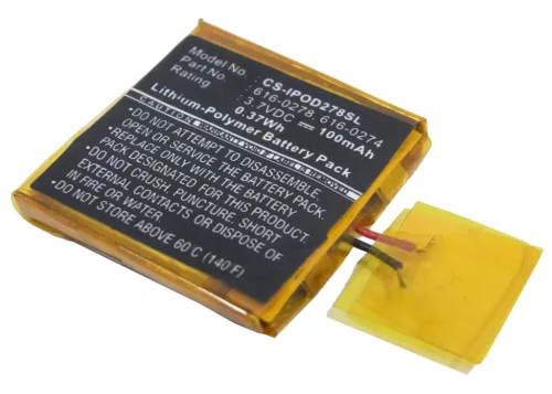 Apple 616-0274 helyettesítő MP3-lejátszó akkumulátor (Li-Ion, 100mAh / 0.37Wh, 3.7V) - Utángyártott