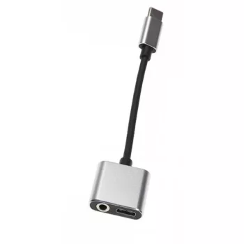   Átalakító kábel (3.5mm Jack (Anya) / USB-C (Anya), USB-C (Apa), Fekete / Szürke) - Utángyártott