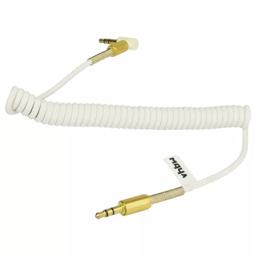 Spirál kábel (3.5mm Jack (Apa), 3.5mm Jack (Apa), 39 - 150cm, Fehér / Arany) - Utángyártott