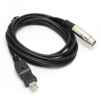   Átalakító kábel (3 tüskés XLR csatlakozó (Anya), USB-A 2.0 (Apa), 280cm, Fekete) - Utángyártott