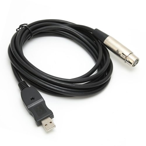 Átalakító kábel (3 tüskés XLR csatlakozó (Anya), USB-A 2.0 (Apa), 280cm, Fekete) - Utángyártott