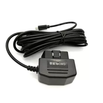   Autós töltőkábel (Micro USB (Apa), 16 tüskés OBD2 csatlakozó, 3.5m, Fekete, 5V, 1,5A) - Utángyártott