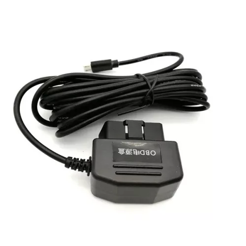Autós töltőkábel (Micro USB (Apa), 16 tüskés OBD2 csatlakozó, 3.5m, Fekete, 5V, 1,5A) - Utángyártott