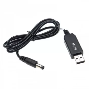   Töltőkábel (USB-A (Apa), 5.5 x 2.5 mm Barrel csatlakozó, 1m, Fekete, 12V, 0.7 A) - Utángyártott