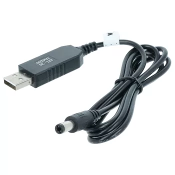   Töltőkábel (USB-A (Apa), 5.5 x 2.5 mm Barrel csatlakozó, 1m, Fekete, 12V, 0.7 A) - Utángyártott