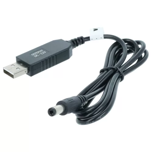 Töltőkábel (USB-A (Apa), 5.5 x 2.5 mm Barrel csatlakozó, 1m, Fekete, 12V, 0.7 A) - Utángyártott