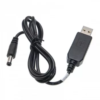   Töltőkábel (USB-A (Apa), 5.5 x 2.5 mm Barrel csatlakozó, 1m, Fekete, 0.9A, 9V) - Utángyártott