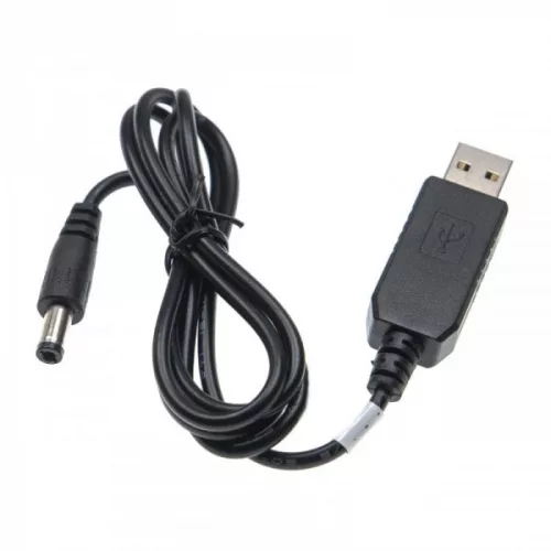 Töltőkábel (USB-A (Apa), 5.5 x 2.5 mm Barrel csatlakozó, 1m, Fekete, 0.9A, 9V) - Utángyártott