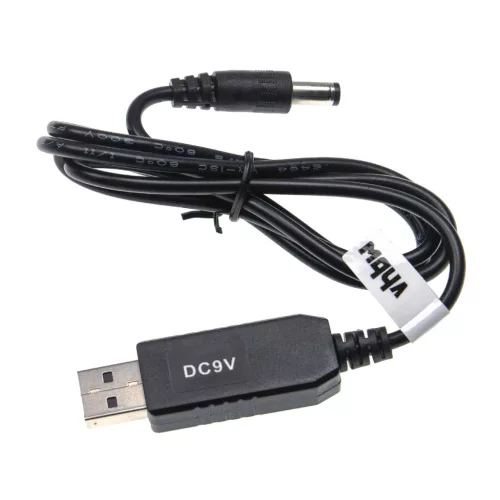 Töltőkábel (USB-A (Apa), 5.5 x 2.5 mm Barrel csatlakozó, 1m, Fekete, 0.9A, 9V) - Utángyártott