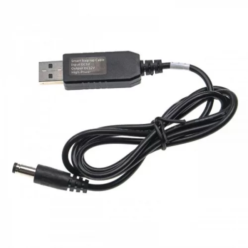 Töltőkábel (USB-A (Apa), 5.5 x 2.5 mm Barrel csatlakozó, 1m, Fekete, 12V, 1 A) - Utángyártott