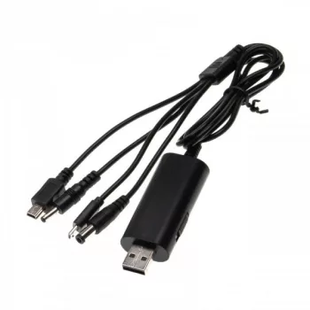   Átalakító kábel (USB (Apa), 5.5 mm DC (Apa) / Mini USB (Apa) / Micro USB (Apa) / 1.35 mm DC (Apa), 120cm, Fekete, 5/9/12V) - Utángyártott