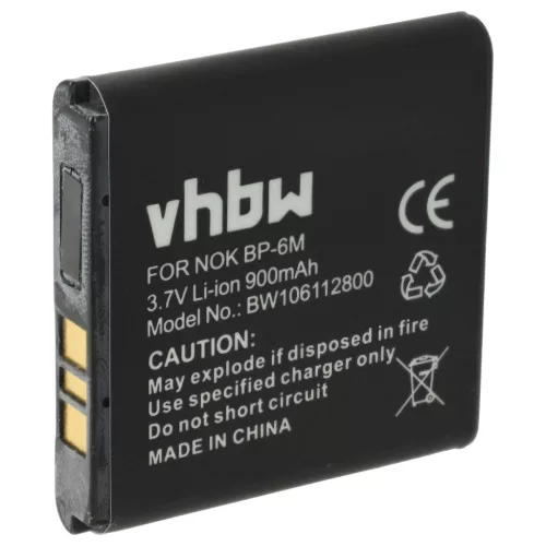 Nokia BP-6M helyettesítő mobiltelefon akkumulátor (Li-Ion, 3.7V, 900mAh / 3.33Wh) - Utángyártott