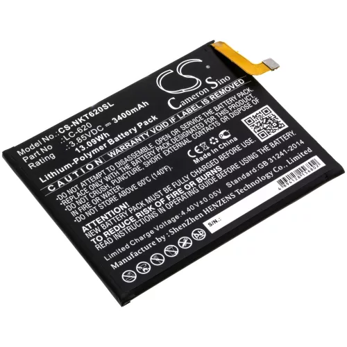 Nokia LC-620 helyettesítő mobiltelefon akkumulátor (Li-Polymer, 3.85V, 3400mAh / 13.09Wh) - Utángyártott