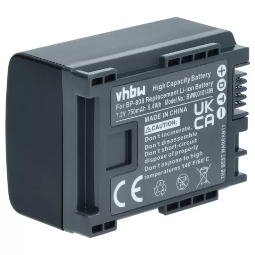 Canon 2740B002, BP-808 helyettesítő akkumulátor (Li-Ion, 7.2V, 750mAh / 5.4Wh) - Utángyártott